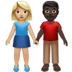 👩🏼‍🤝‍👨🏿 woman and man holding hands: medium-light skin tone, dark skin tone display on Apple